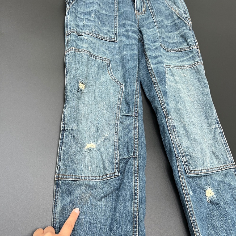 Anthropologie Pilcro The Wanderer Carpenter Jeans Blue Patchwork Utility Size 26 - Picture 4 of 13